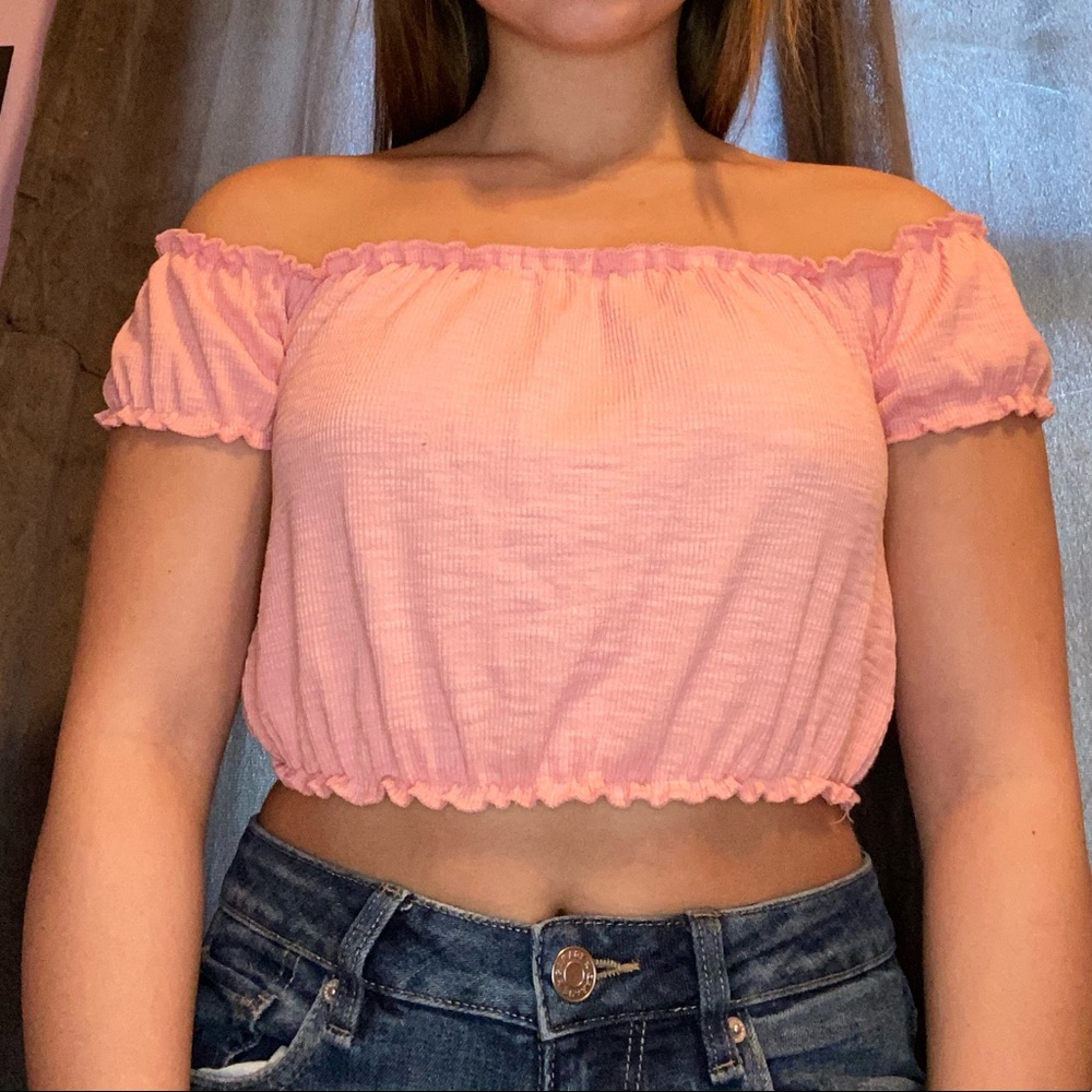 Forever 21 light pink off the shoulder crop top